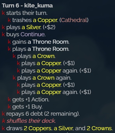 冠が購入フェイズに使用されているため，銅貨を二度使用することができてしまっている